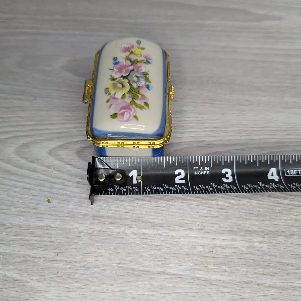 Ceramic Trinket Hinged Box Blue White Yellow and Pink 2.5